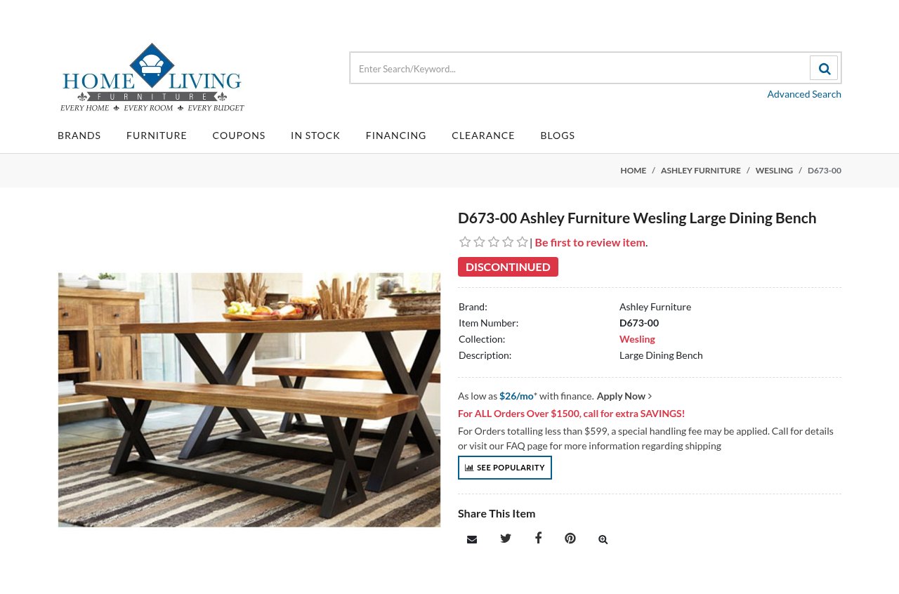 D673-00 Ashley Furniture Wesling Large Dining Bench · Home Living Furniture
