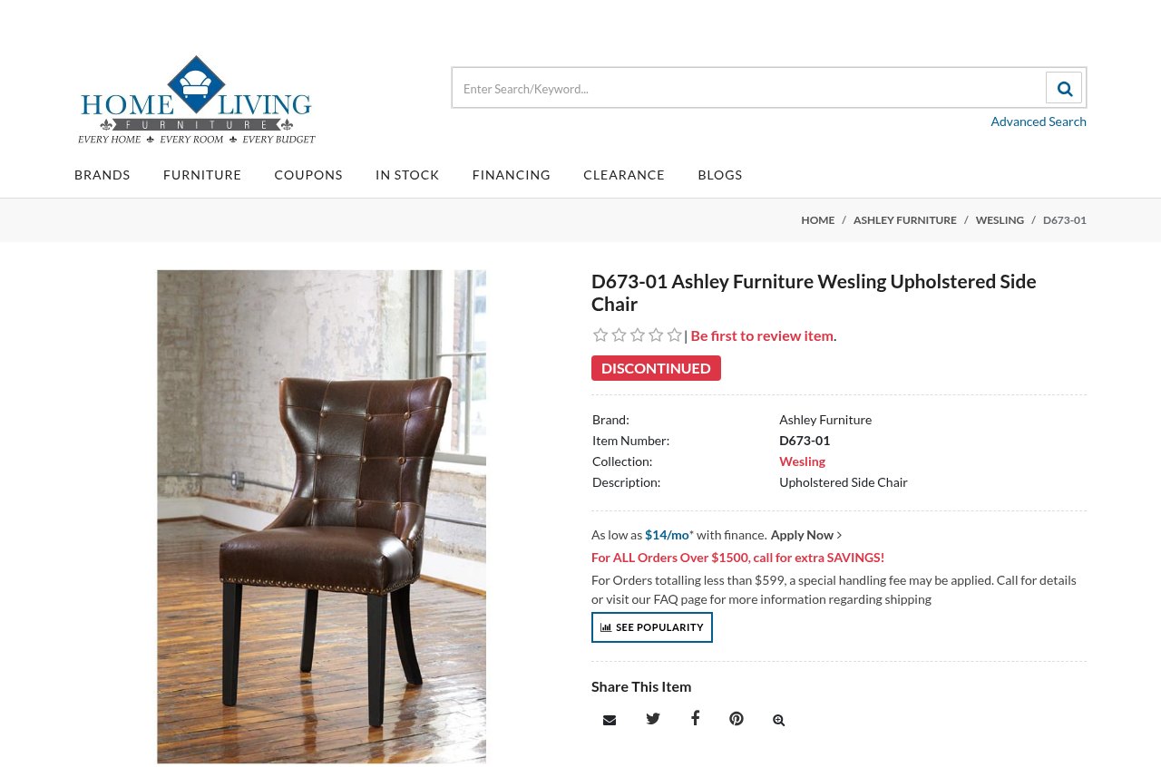D673-01 Ashley Furniture Wesling Upholstered Side Chair · Home Living Furniture