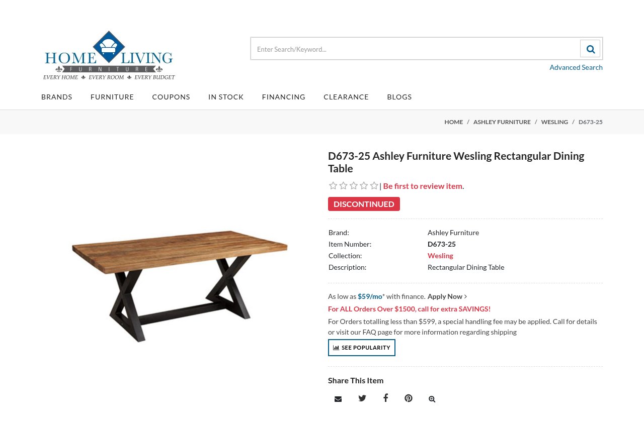 D673-25 Ashley Furniture Wesling Rectangular Dining Table · Home Living Furniture