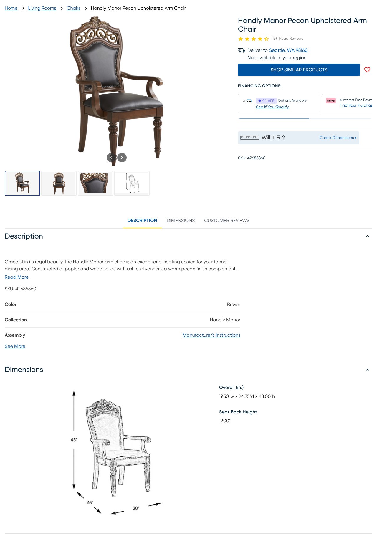 Handly Manor Pecan Upholstered Arm Chair · Rooms To Go